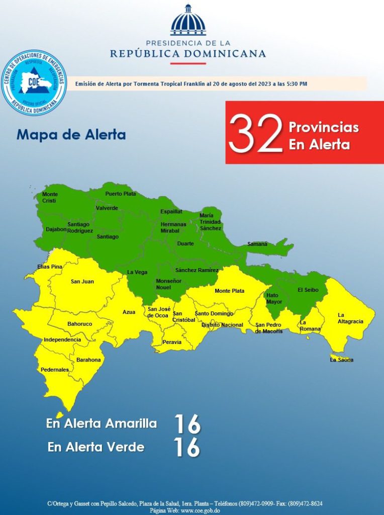 COE pone todo el país bajo alerta por tormenta tropical Franklin